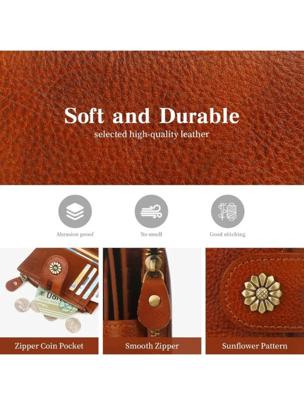 Compact RFID Blocking Leather Wallet for Women, Bifold Card Holder with ID